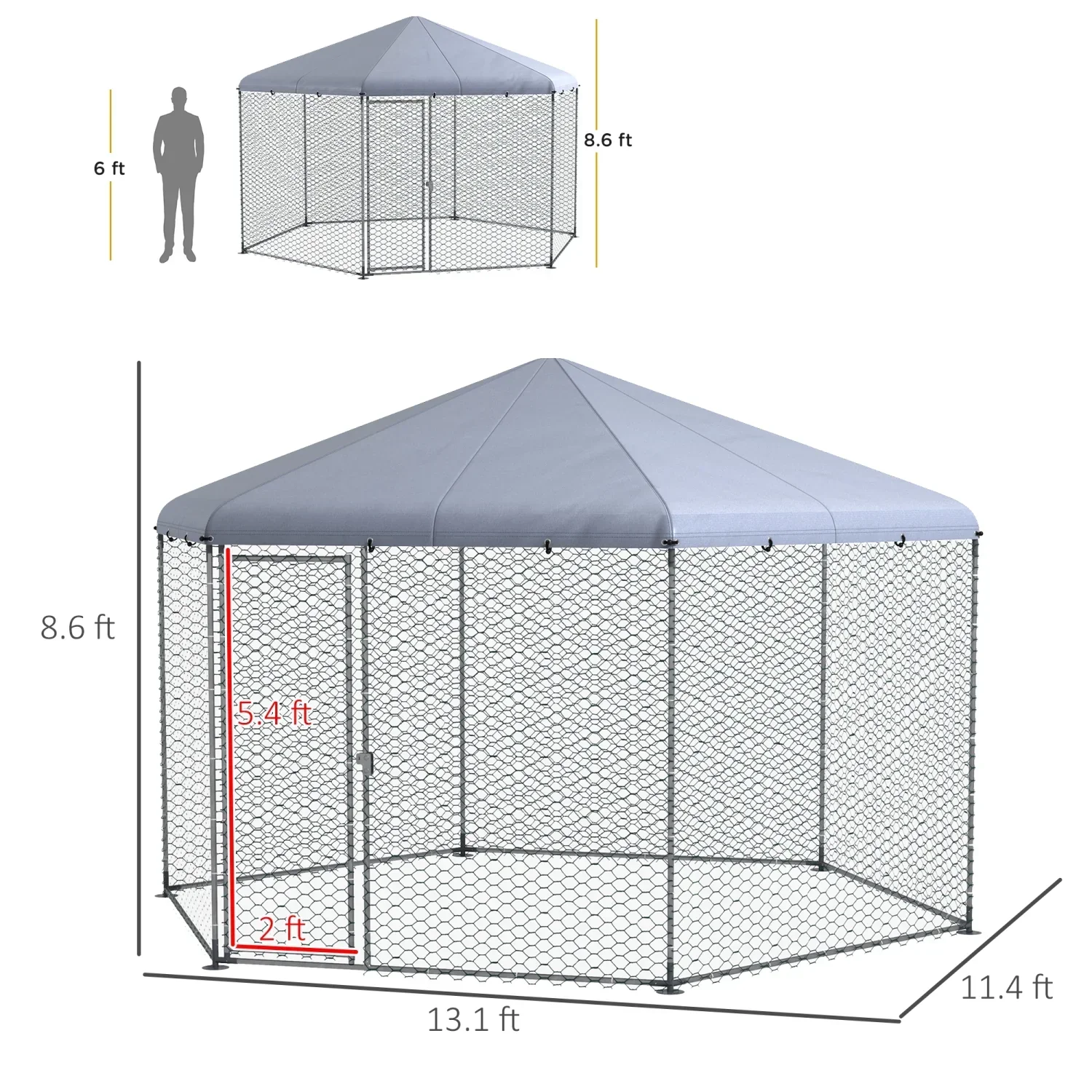 PawHut Large Metal Coop Run With Waterproof Anti-UV Cover, 13 ft x 11.4 ft x 8.6 ft - Image 3