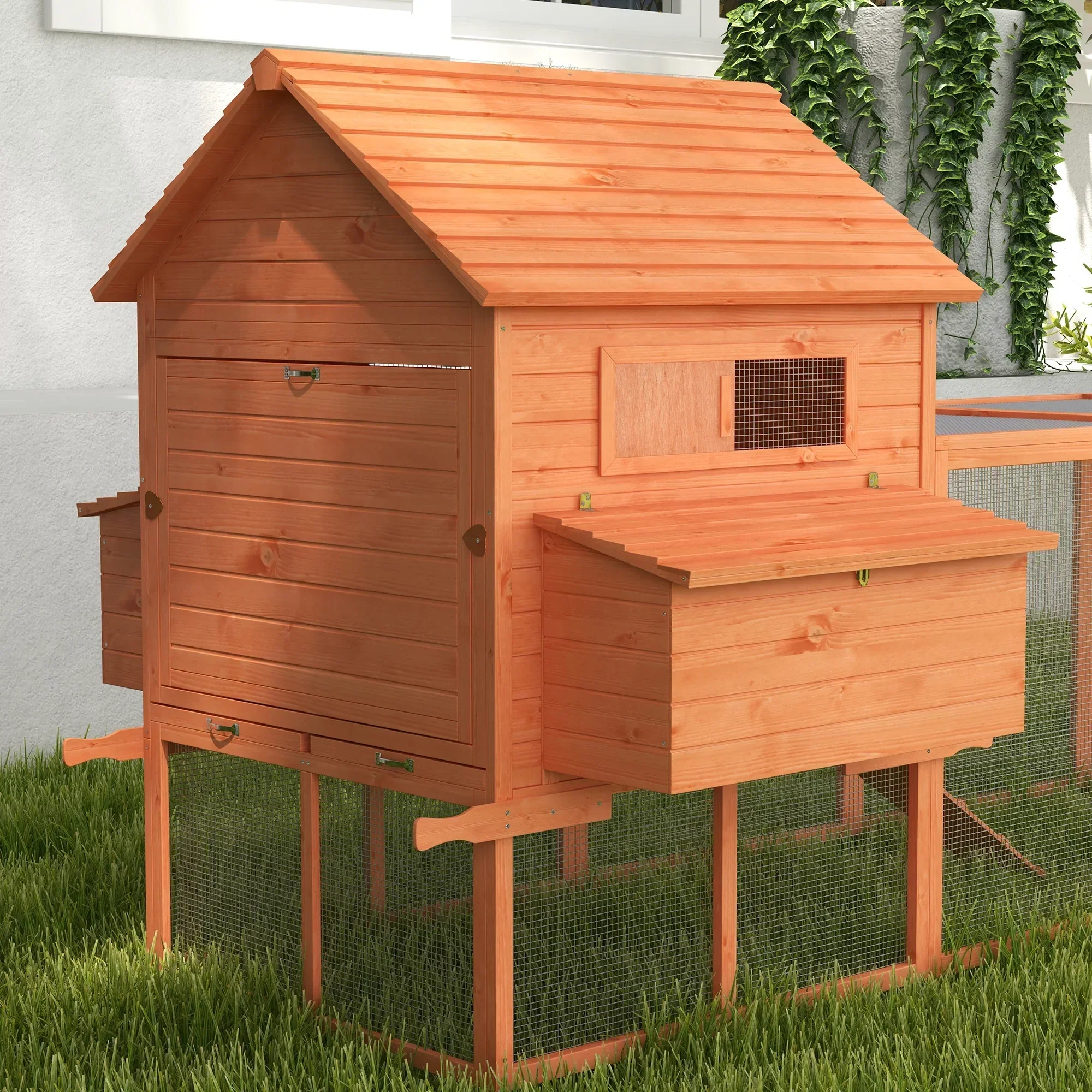 PawHut Wooden Chicken Coop With Run And Inner Hen House Space - 145 in - Image 6