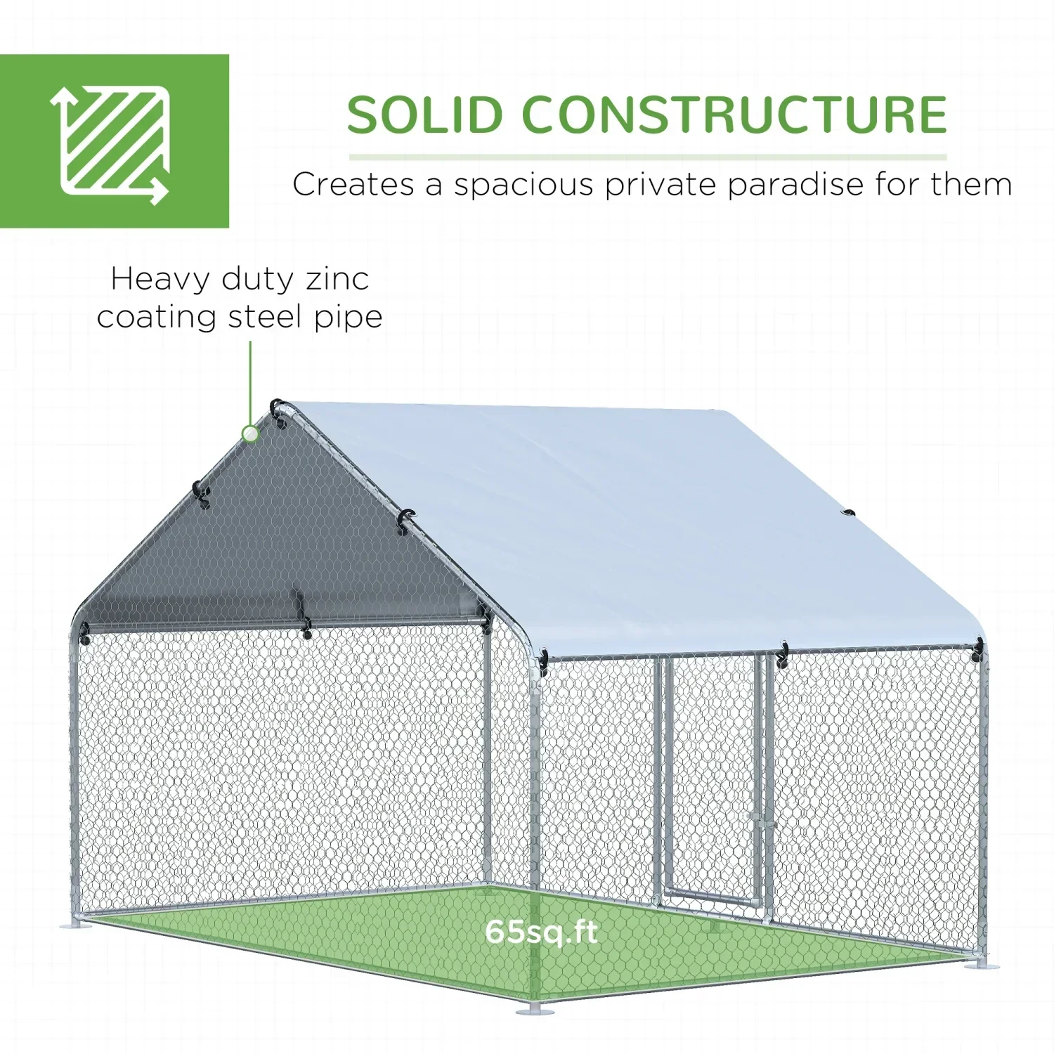 PawHut Walk-In Chicken Coop Run With Waterproof Anti-UV Cover - 9.8' x 6.6' x 6.4', 1.26 in Tube Diameter - Image 6