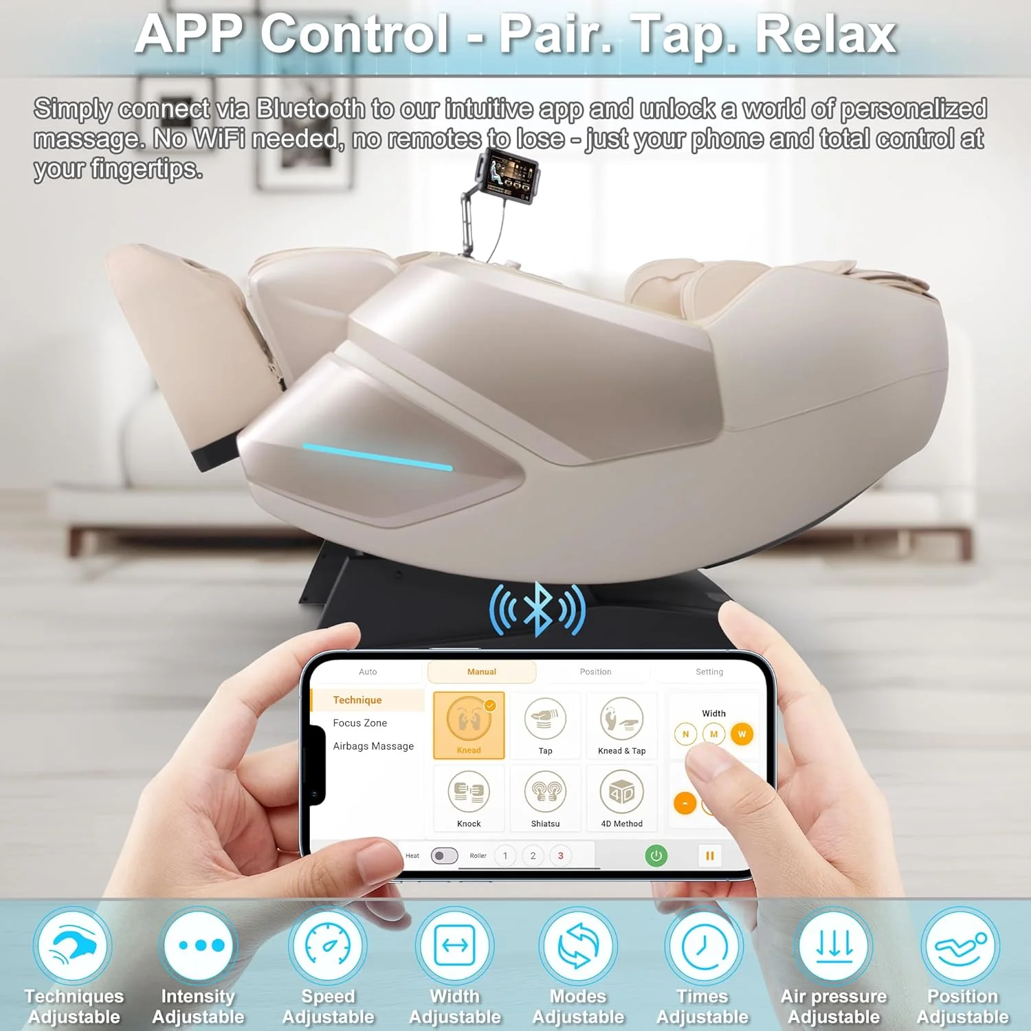 MassaMAX 4D Full Body Massage Chair With Auto Footrest, SL Track, Zero Gravity, Heating, Golden - MT339 - Image 6