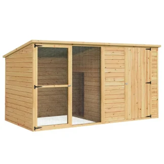 i.Pet Extra-Large Outdoor Wooden Log-Style Dog House With Insulated Bed, 2.28m - Brown
