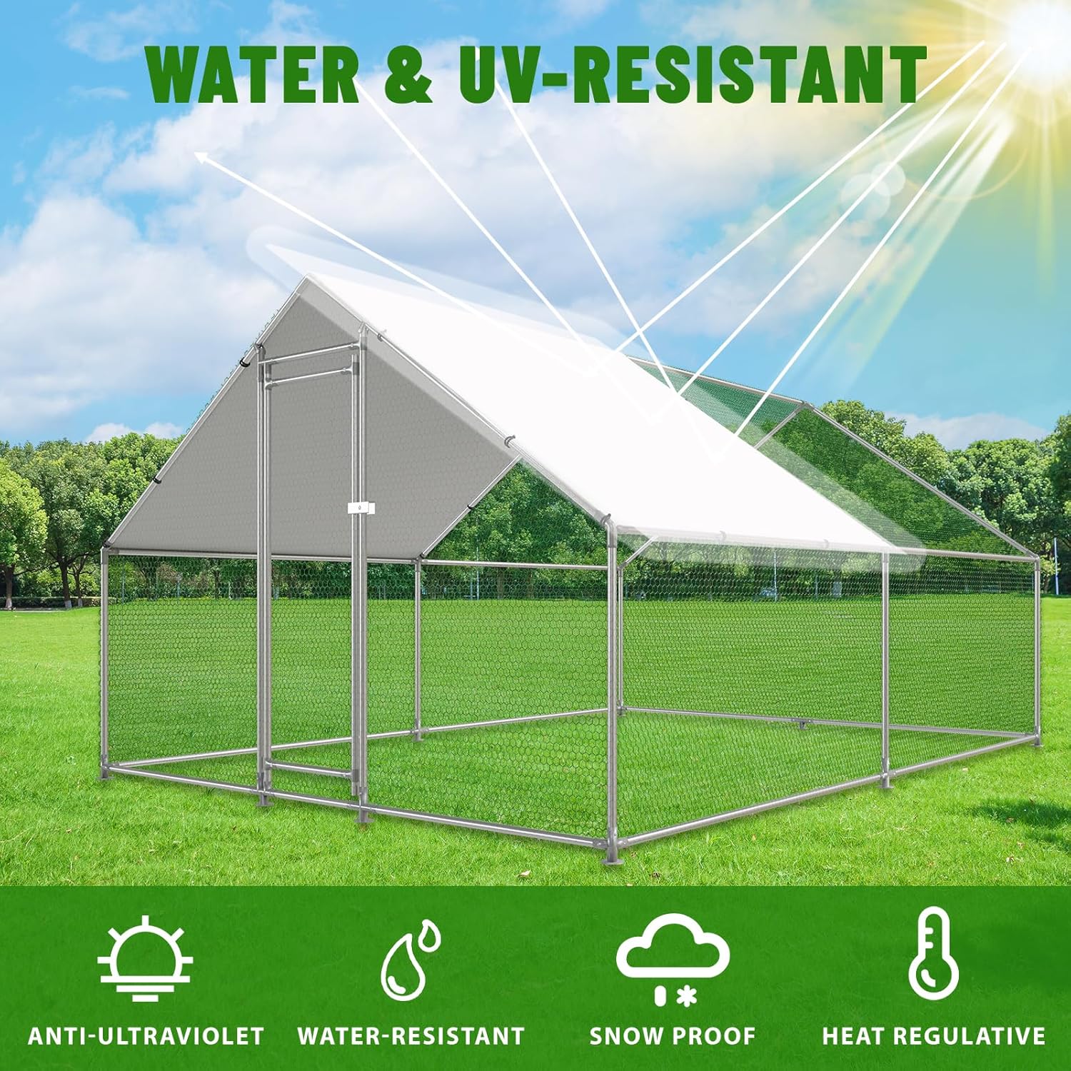 Metal Walk-In Chicken Coop Poultry Cage With Anti-UV Cover - Multiple Sizes - Image 4