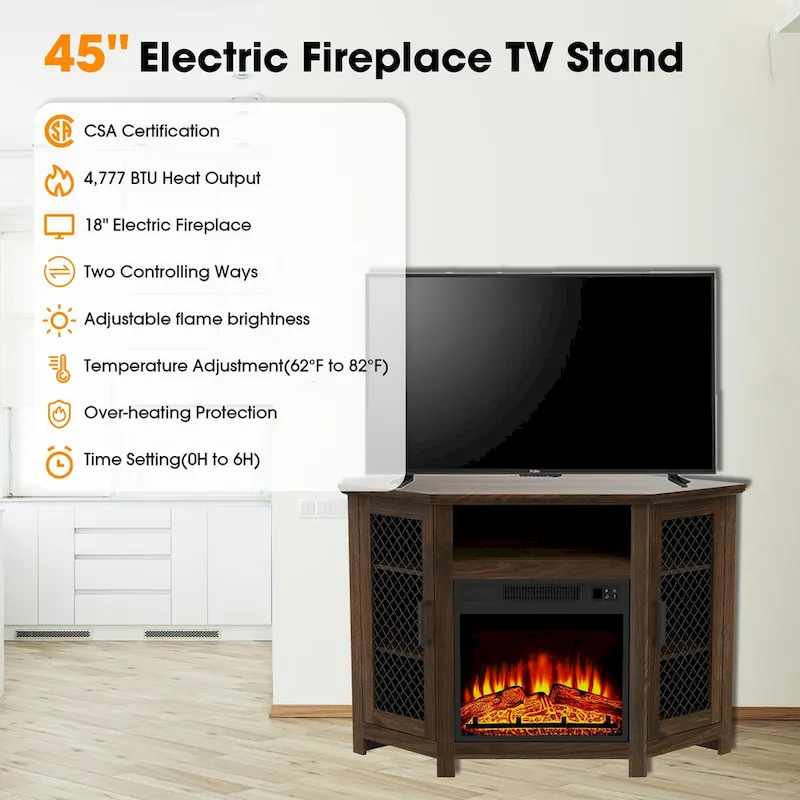 45 inch Industrial Corner Electric Fireplace TV Stand Console Table - 17 Electric Fireplace - Image 18