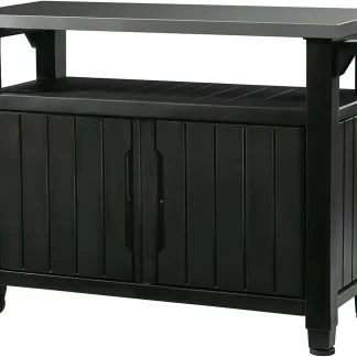 Keter Outdoor Rolling Table Cart for Food Prep, Storage, Bar & Grill, Dark Brown