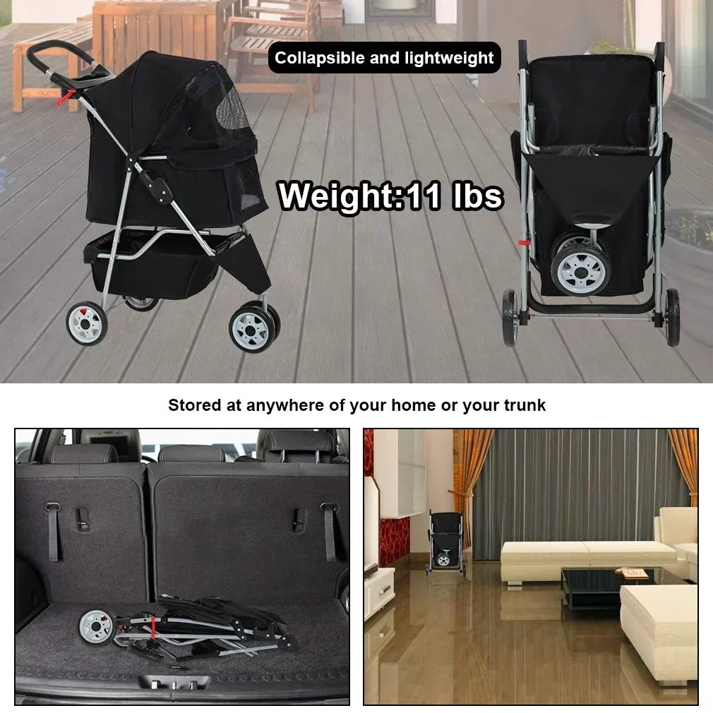 Bestpet Pet Stroller, 3 Wheels Travel Folding Carrier - T13 - Image 4