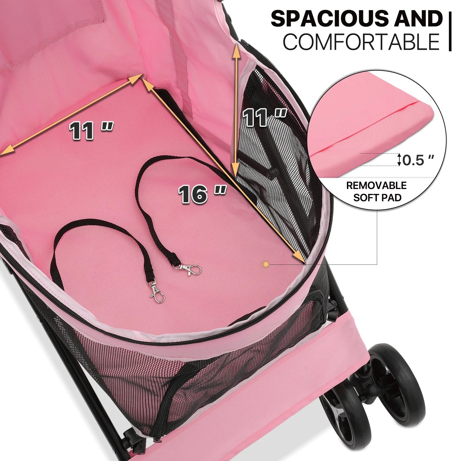 MoNiBloom Foldable Pet Stroller for Small Medium Dogs, 22 lbs, Pink - Image 7