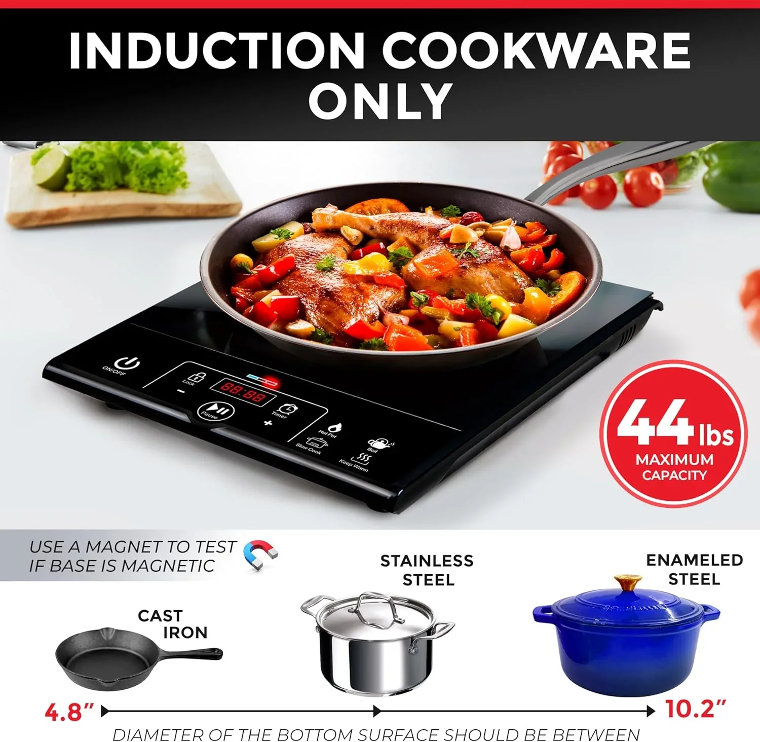 RapidTherm Portable Induction Cooktop Hot Plate, 1800W, 8 Temperature Levels - Image 3