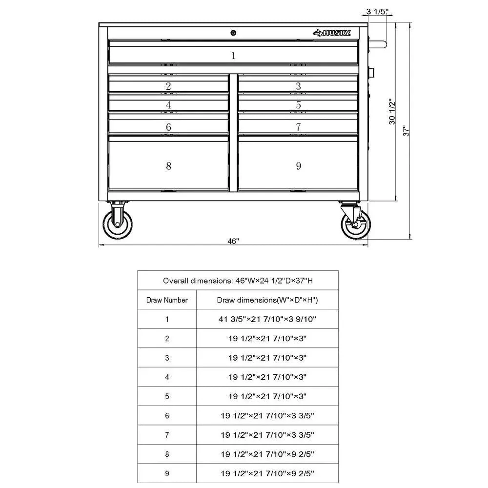 Gloss Black 46′′ 9-Drawer Mobile Tool Chest Workbench with Power Strip & Solid Wood Top - Image 5