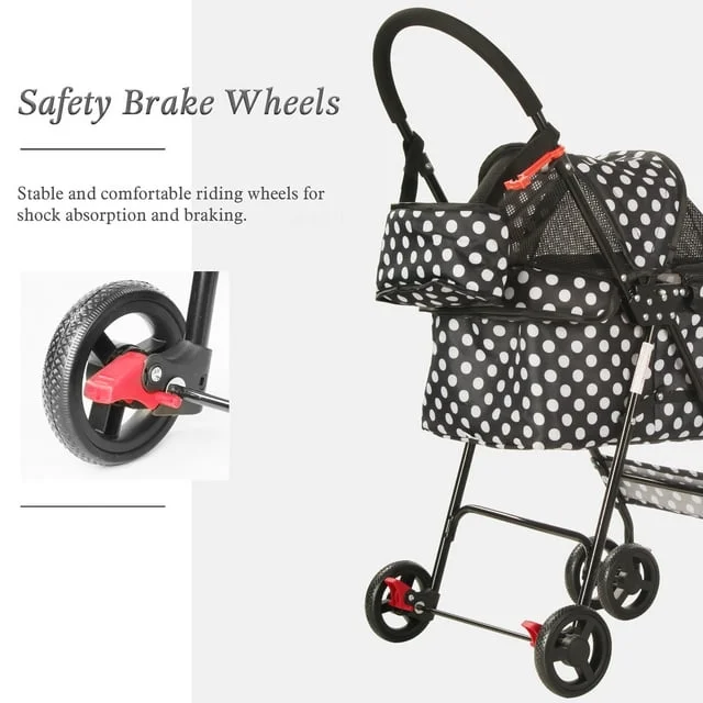 Foldable Pet Travel Stroller For Cats & Dogs, Waterproof, 4 Wheels, Black - Image 6