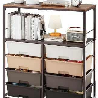 8-Drawer Rolling Storage Cart With Wooden Top And Lockable Wheels