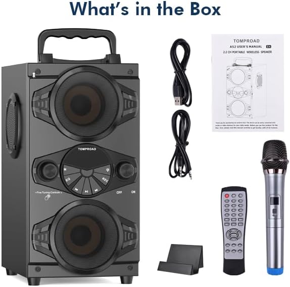 Speakers, 60W Portable Wireless Loud Outdoor Home Party Bluetooth Speaker with Subwoofer, FM Radio, LED Colorful Lights, Microphone, Remote and Big Powerful Stereo Deep Bass Sound Boombox - Image 8