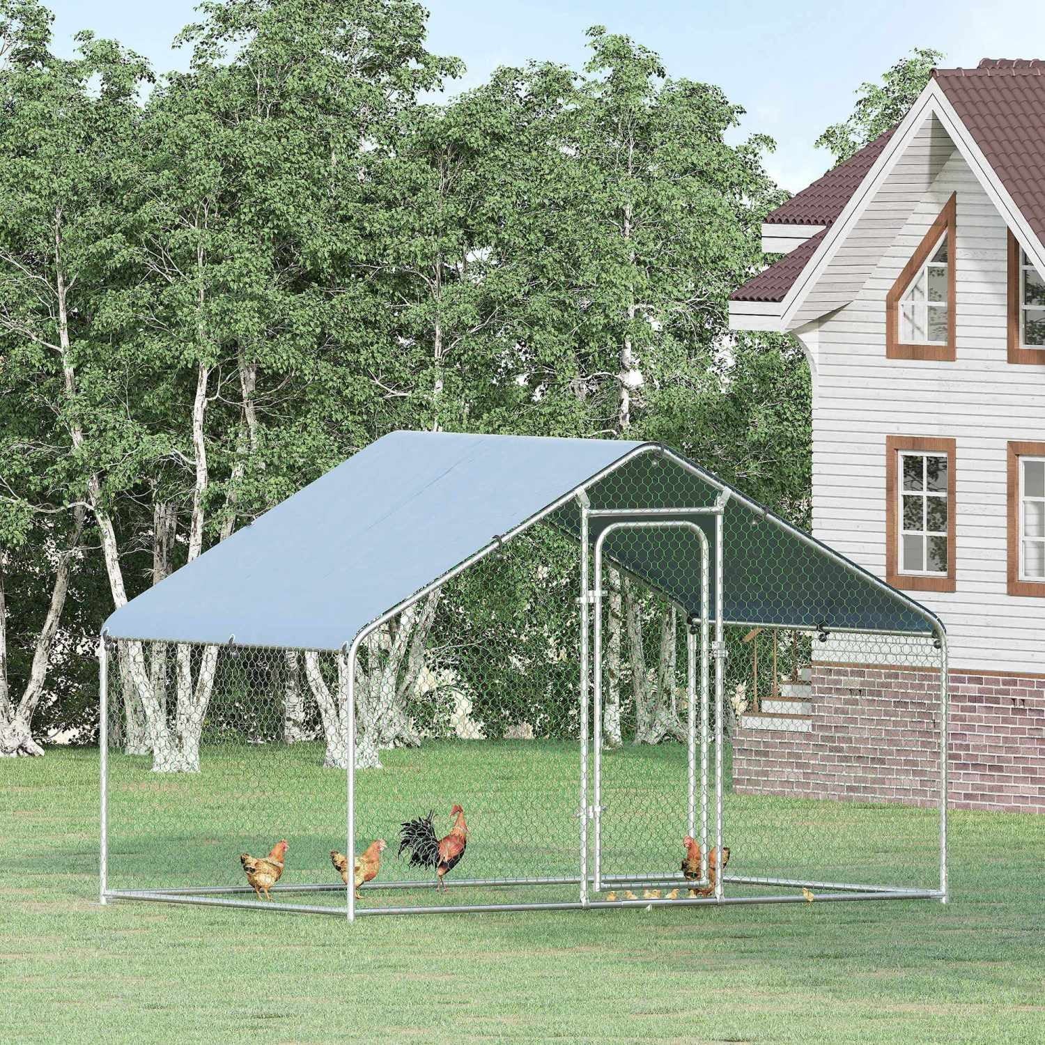 PawHut Walk-In Chicken Coop Run With Waterproof Anti-UV Cover - 9.8' x 6.6' x 6.4', 1.26 in Tube Diameter - Image 2
