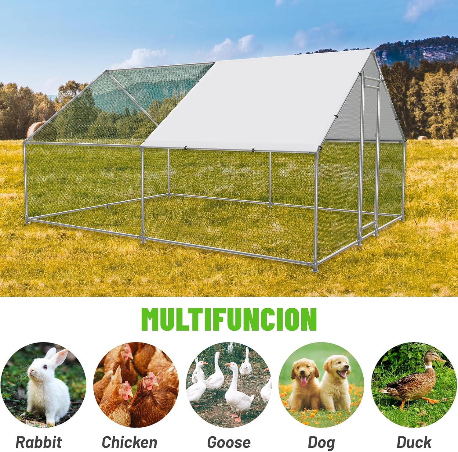Metal Walk-In Chicken Coop Poultry Cage With Anti-UV Cover - Multiple Sizes - Image 6