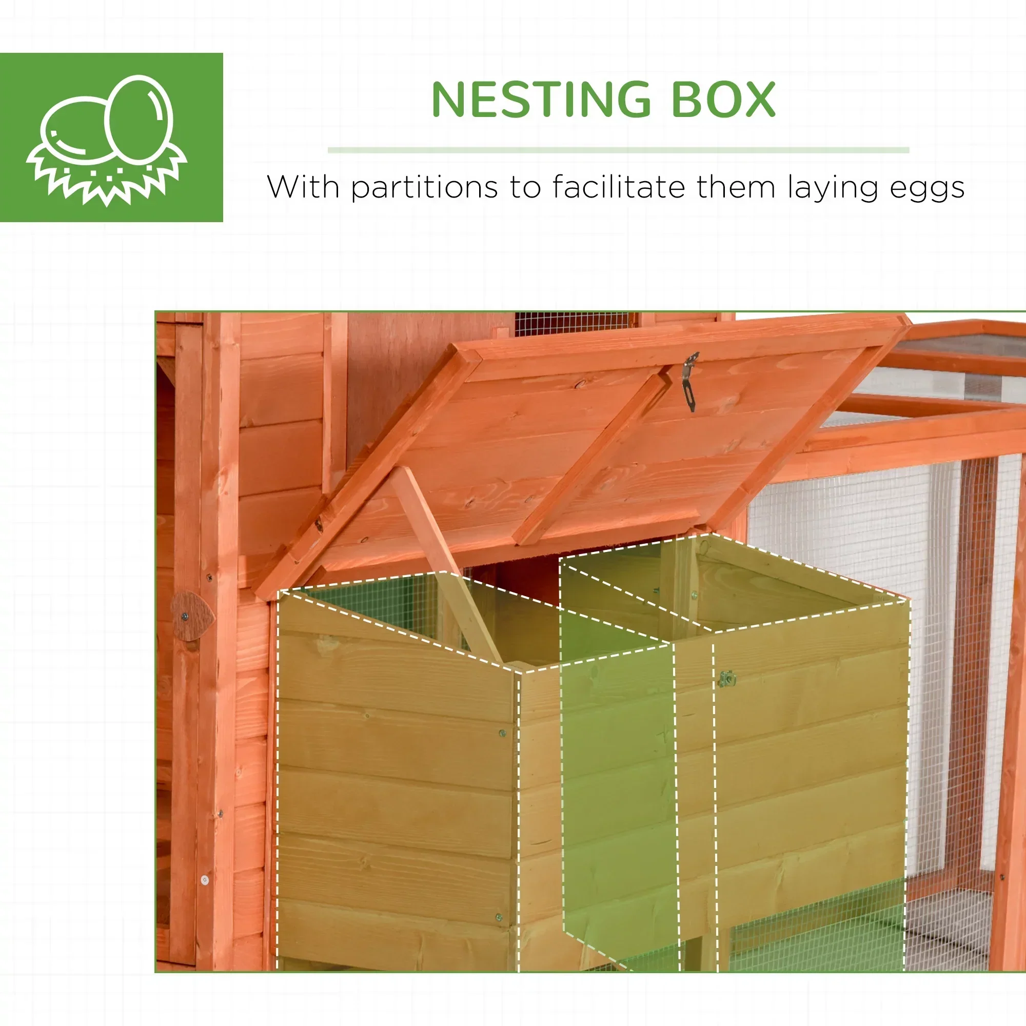 PawHut Wooden Chicken Coop With Run And Inner Hen House Space - 145 in - Image 4