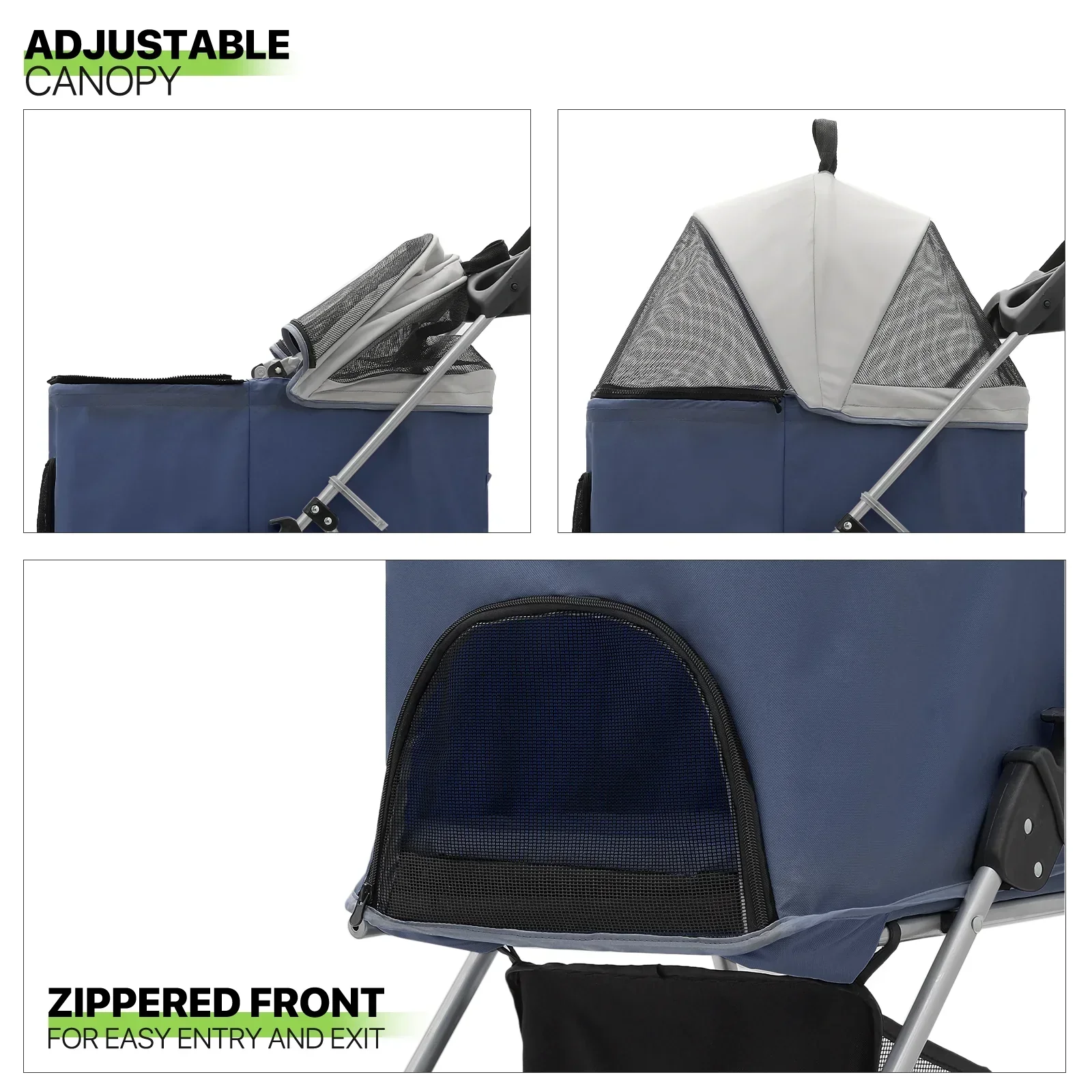 Magshion Foldable Pet Stroller, 4 Wheel, Navy Blue, 33 lbs Capacity - Image 6