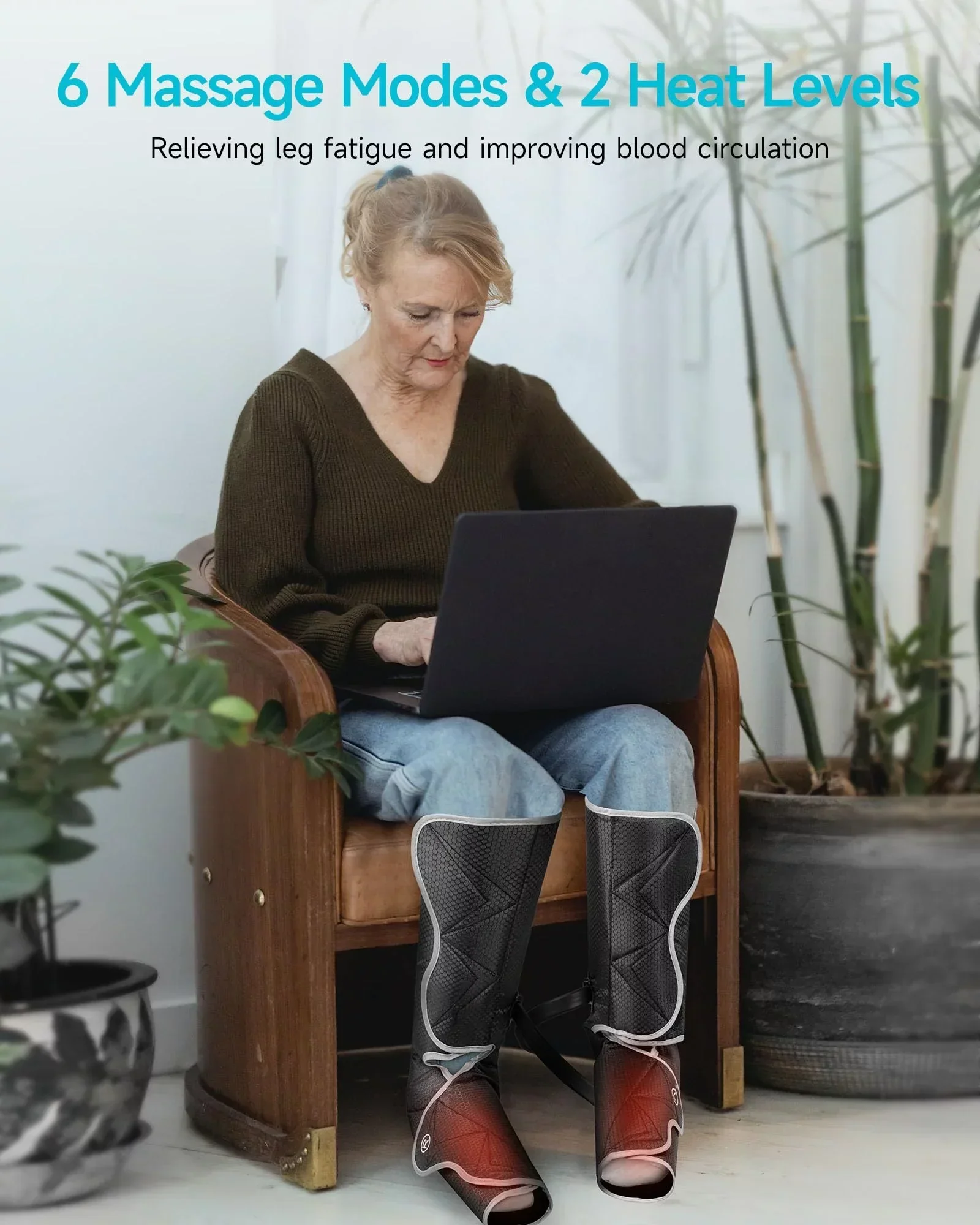 ALLJOY Leg And Foot Air Compression Massager With Heat, 6 Modes, 3 Intensities, 2 Heating Levels, 2 Extensions - Image 4