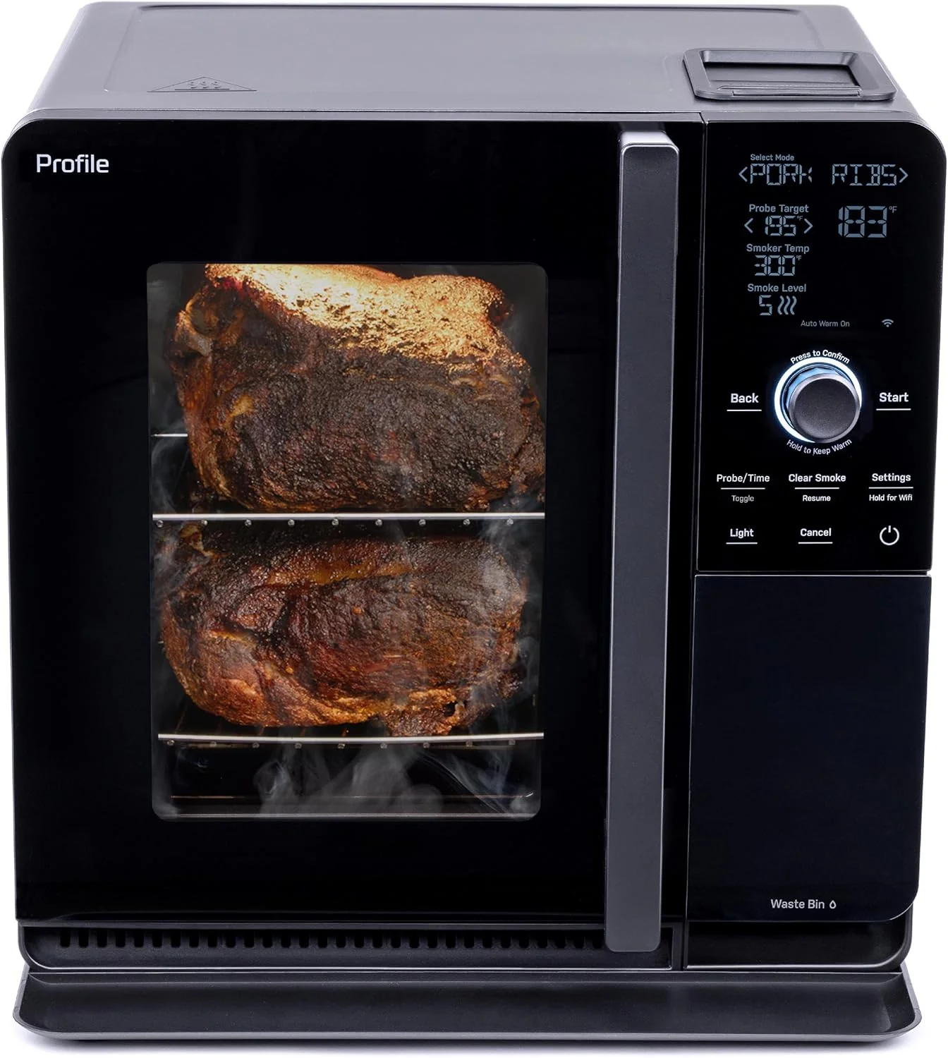 GE Profile Smart Indoor Pellet Smoker With Active Smoke Filtration, 5 Smoke Settings, WiFi Connected - Black