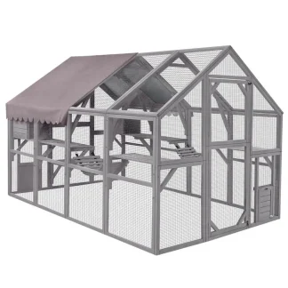aivituvin Large Outdoor Cat Enclosure With 7 Platforms, 2 Bridges And 2 Small Houses