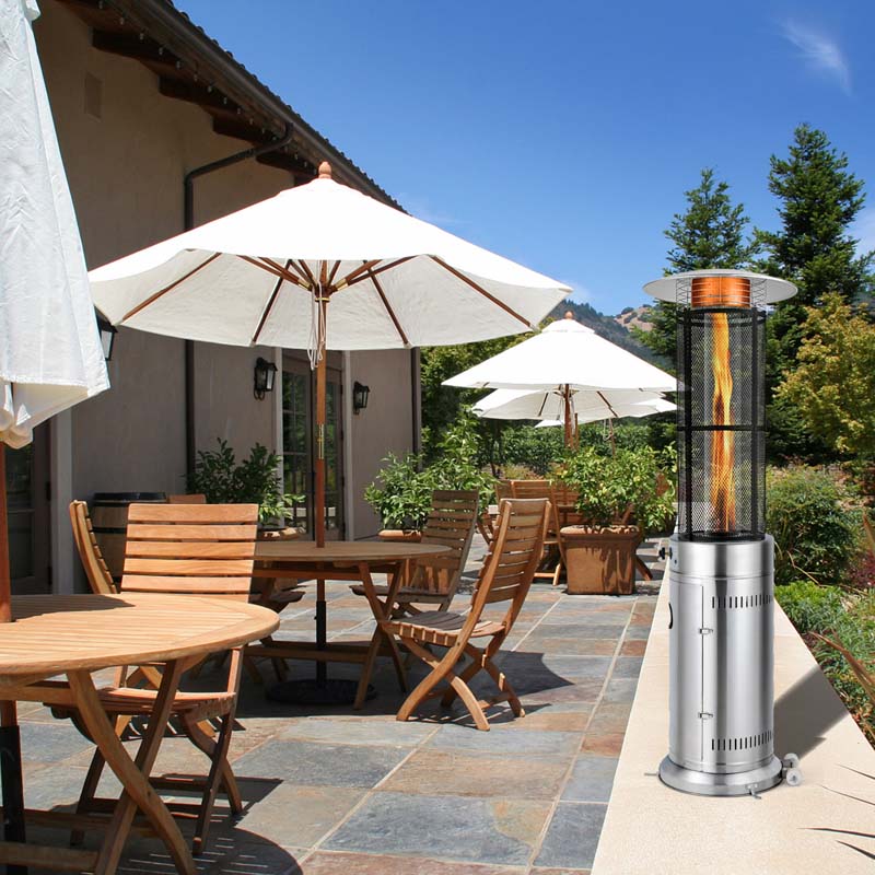 41000 BTU Standing Propane Patio Heater with Wheels, Stainless Steel Round Glass Tube Gas Outdoor Heater - Image 12