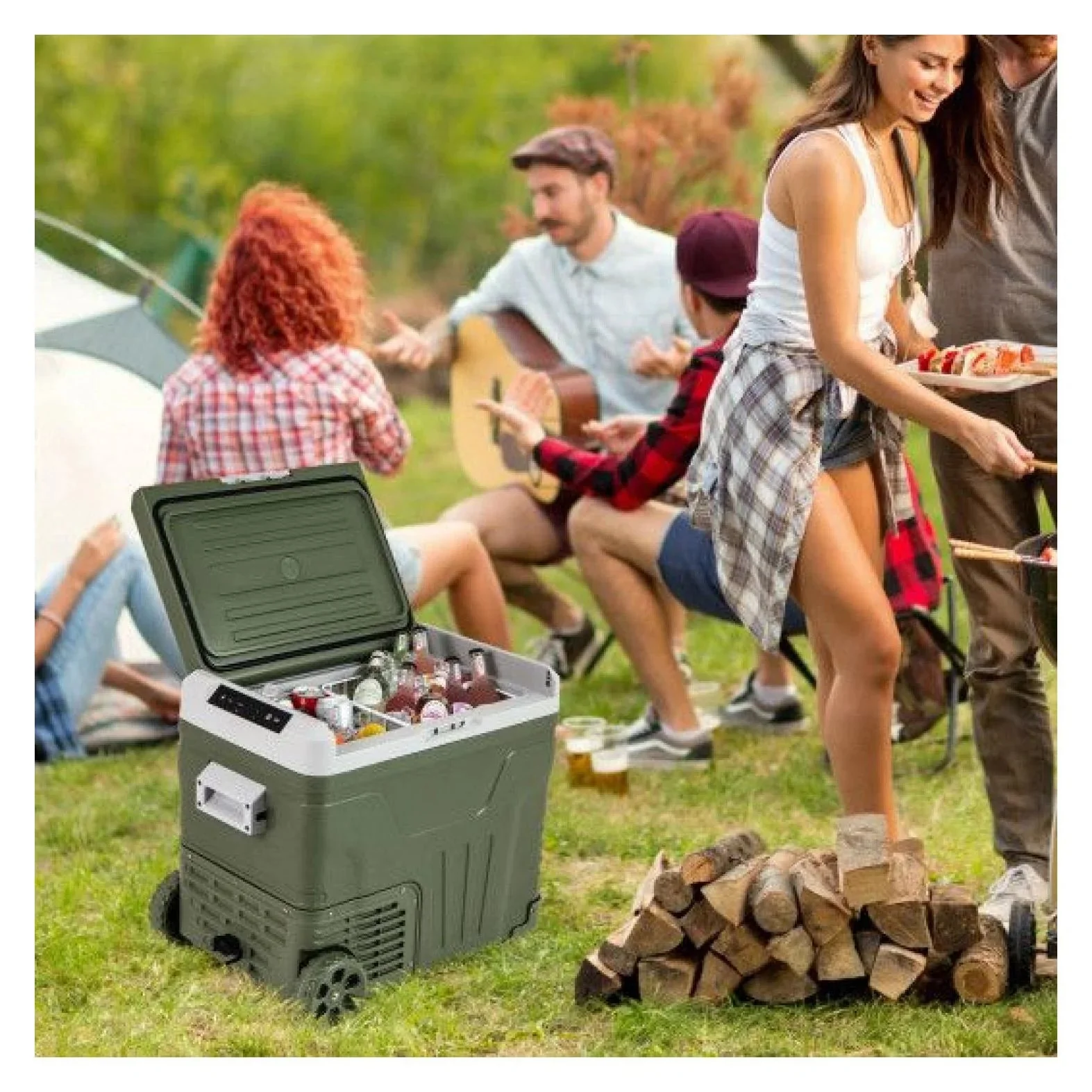 Portable 12V Car Refrigerator Electric Cooler, 35L/50L, Green - Image 5