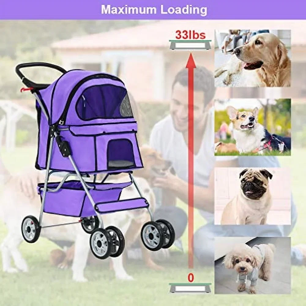 BestPet Cat Carrier Stroller, 4 Wheels, Purple - Image 4