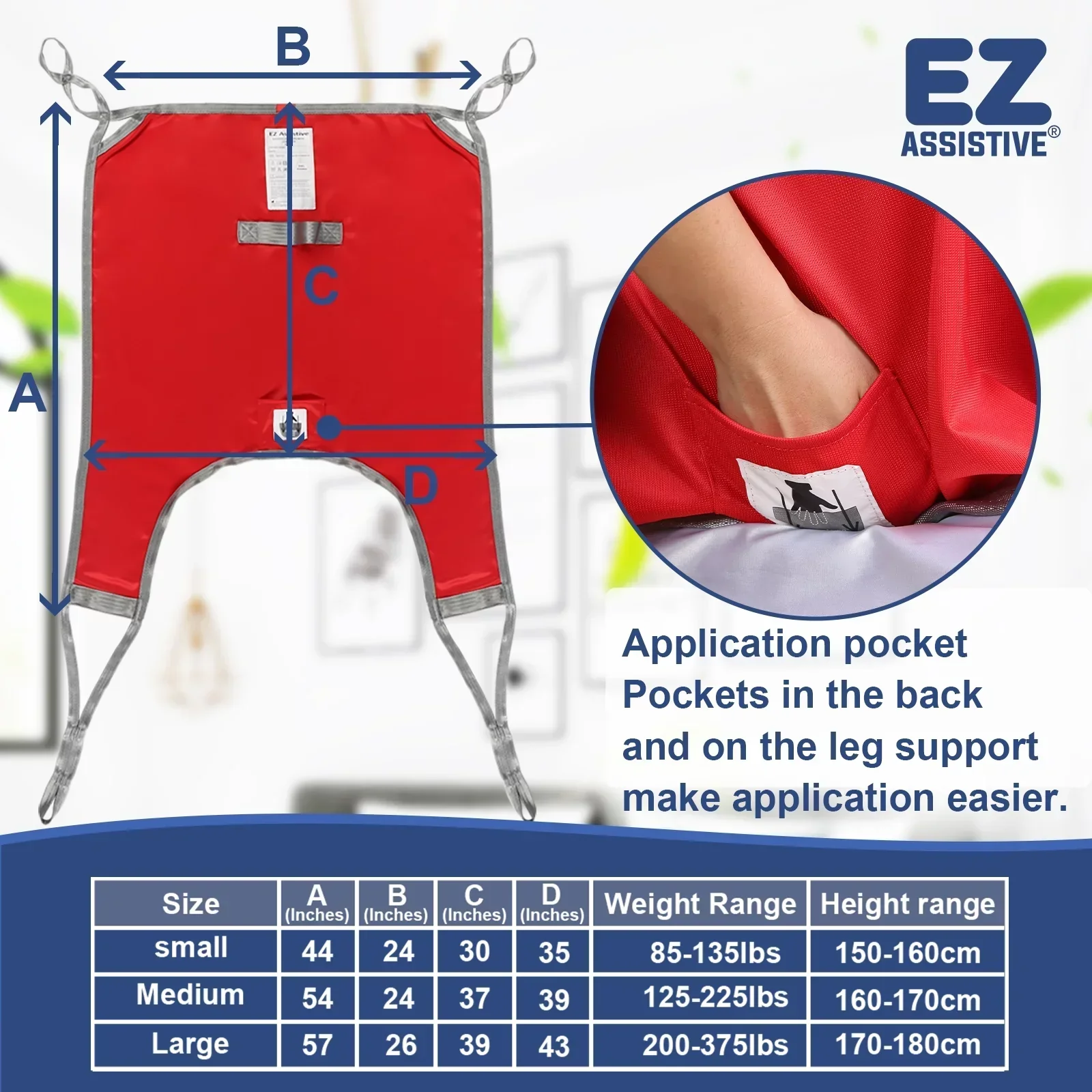 EZ Assistive Patient Lift Sling With Divided Leg, Red, Large, 500 lb Capacity - Image 7