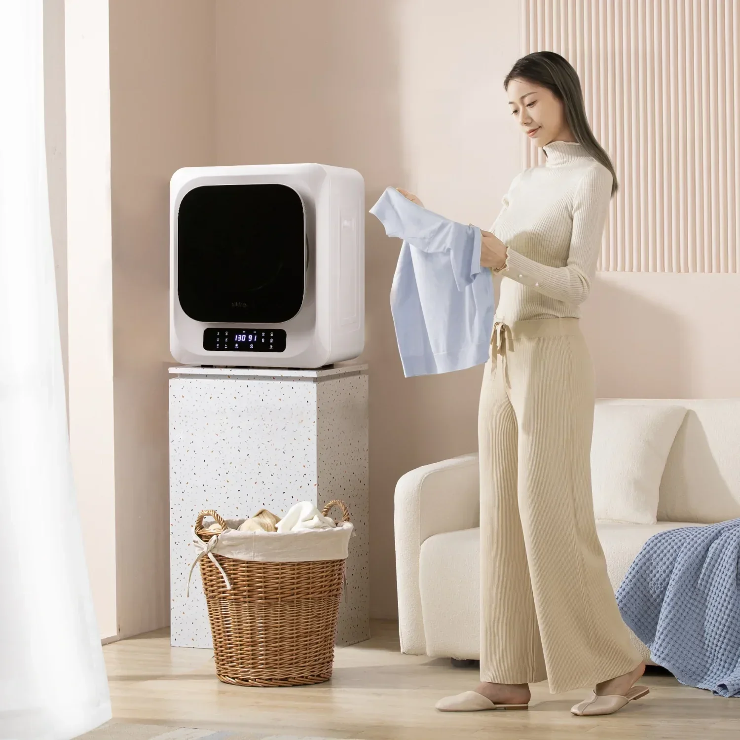 Portable Mini Clothes Dryer - White With Black Square Door - Image 3