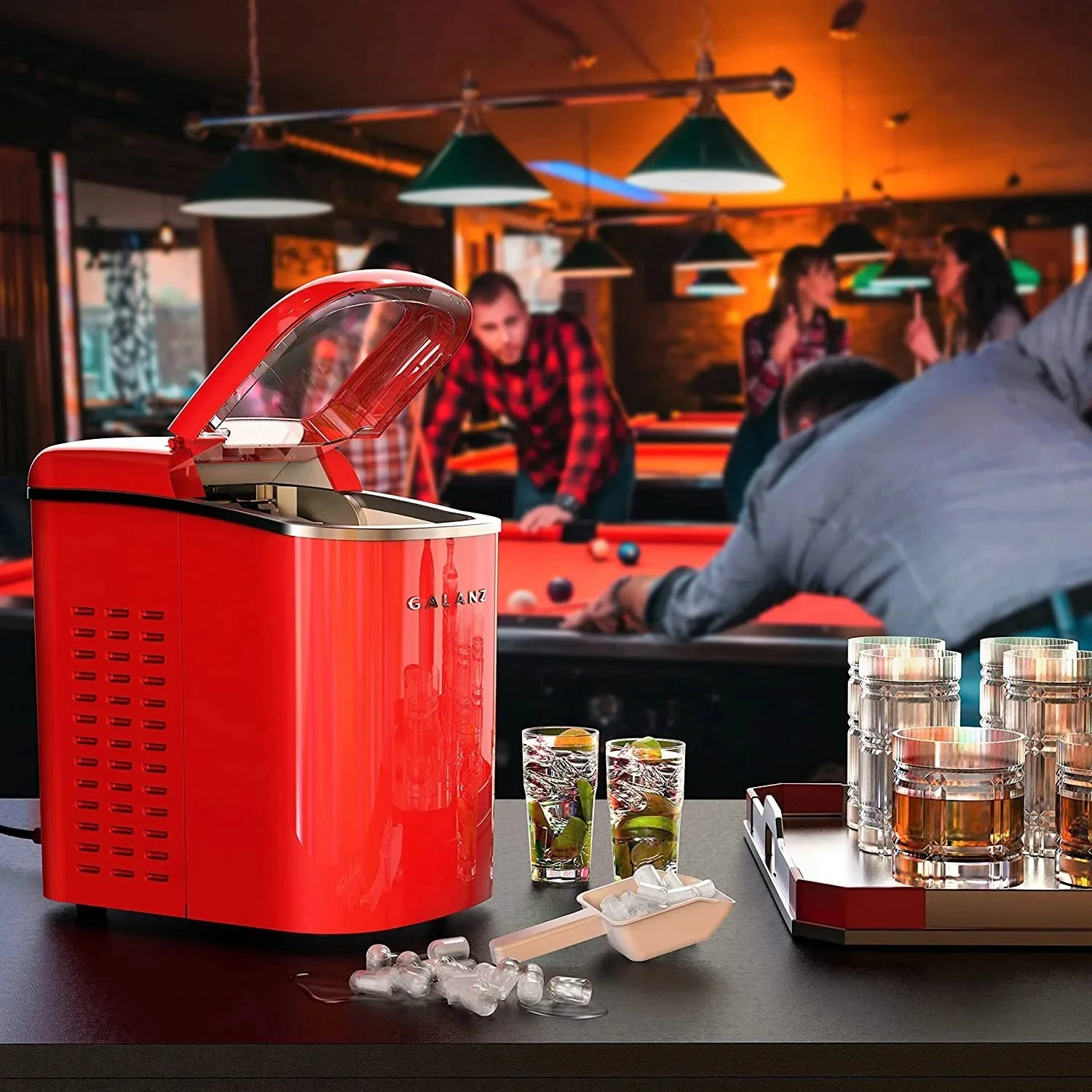 Galanz Portable Countertop Ice Maker, 26 lbs in 24 Hours, 9 Bullet Cubes in 9 Minutes, 2 Ice Sizes, 2.1 L, Retro Red - Image 3
