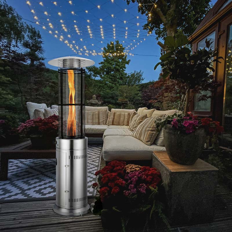 41000 BTU Standing Propane Patio Heater with Wheels, Stainless Steel Round Glass Tube Gas Outdoor Heater - Image 13