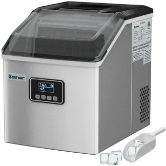 Stainless Steel Countertop Ice Maker, 48 lbs/24h, Silver, Self-Cleaning LCD Display