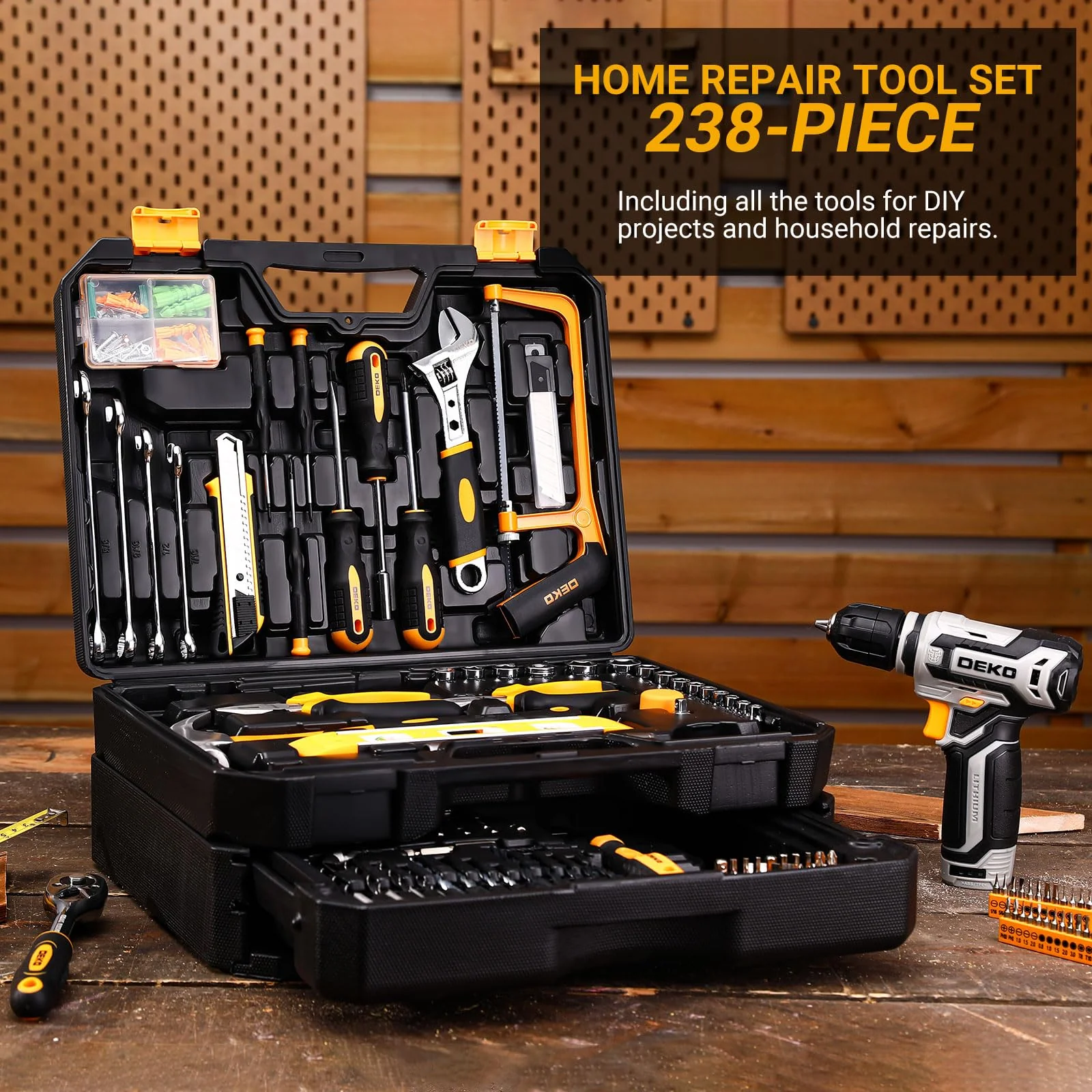 Tool Kit Box Drill Set: Home Mechanic Toolbox with 12V Power Cordless Drill - Image 5