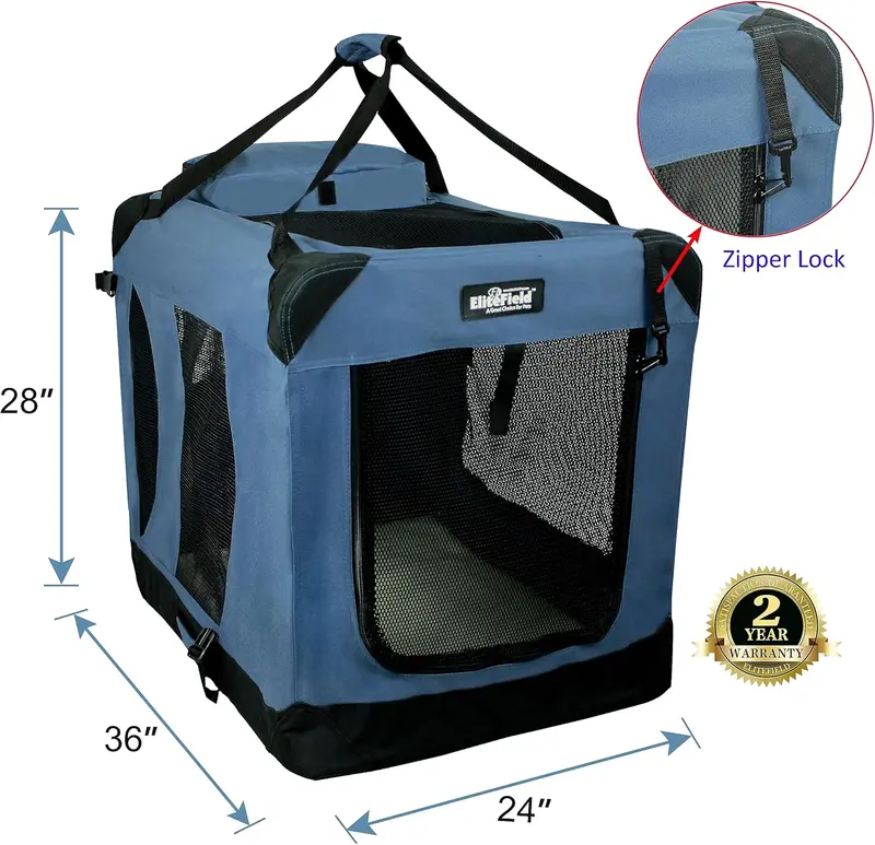 EliteField 3-Door Folding Soft Dog Crate With Carrying Bag - 36in L x 24in W x 28in H - Image 5