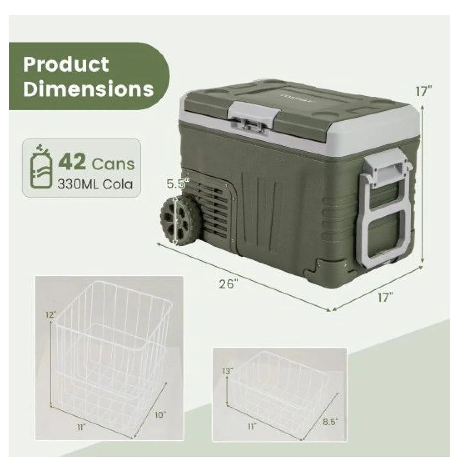 Portable 12V Car Refrigerator Electric Cooler, 35L/50L, Green - Image 4