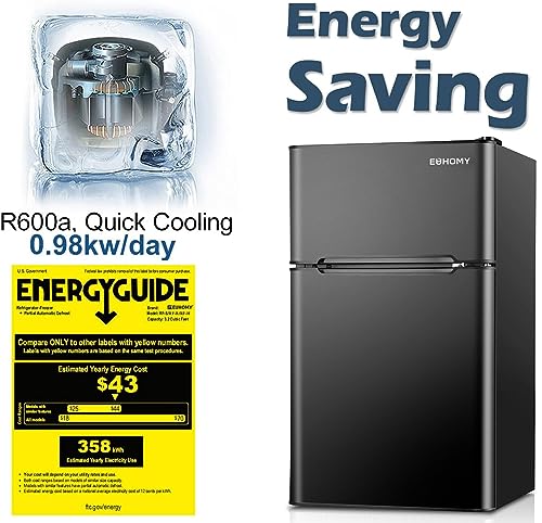 Euhomy Mini Refrigerator With Freezer, 3.2 Cu.Ft - Image 4