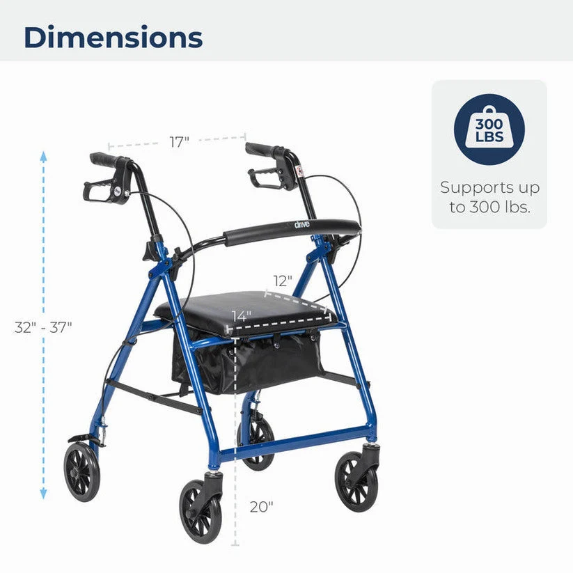 Drive Medical 4-Wheel Rollator Walker With Padded Seat, Backrest And 6-Inch Wheels - Blue - Image 8