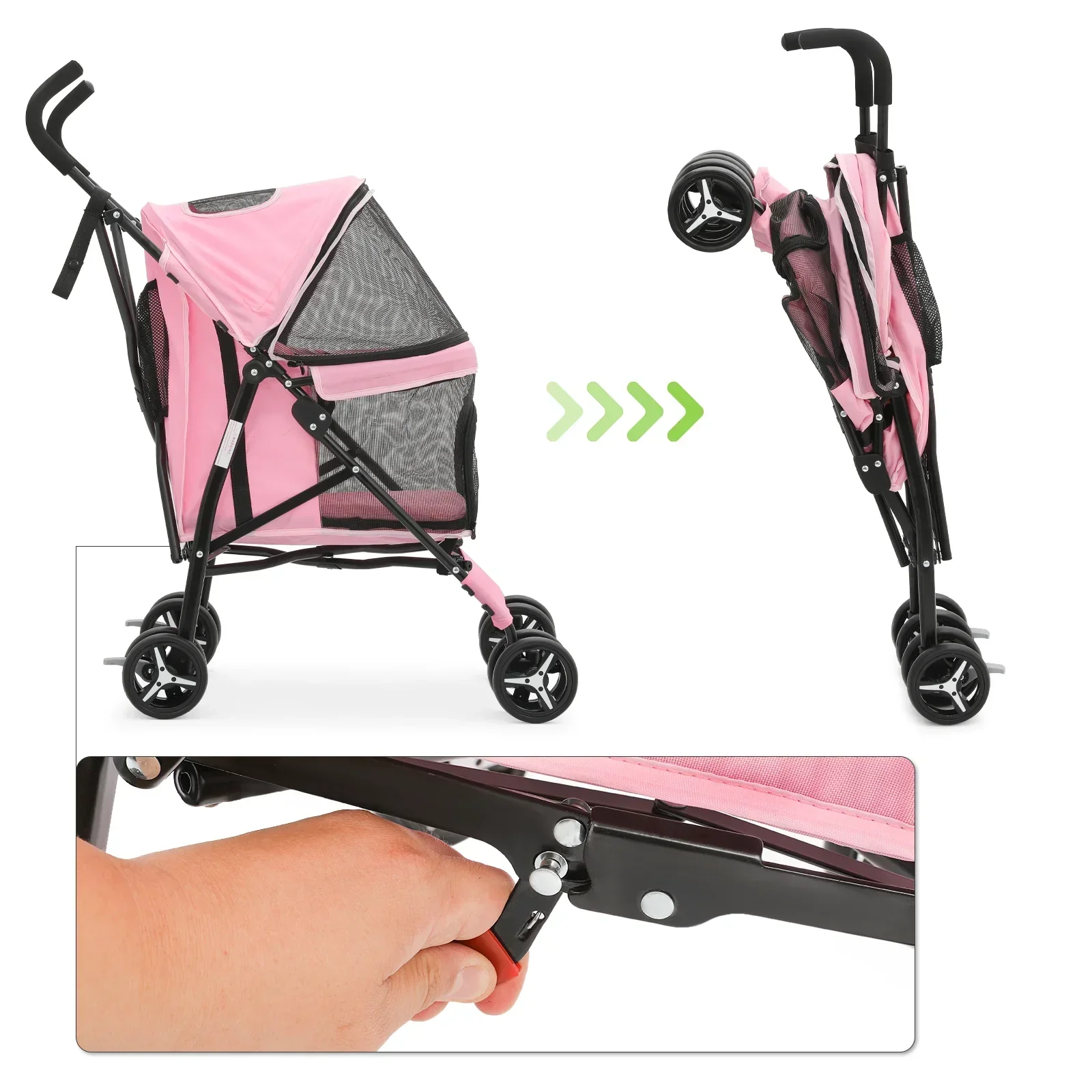 Magshion 4 Wheel Foldable Pet Stroller for Small Medium Dogs, Pink, 22 lbs - Image 4