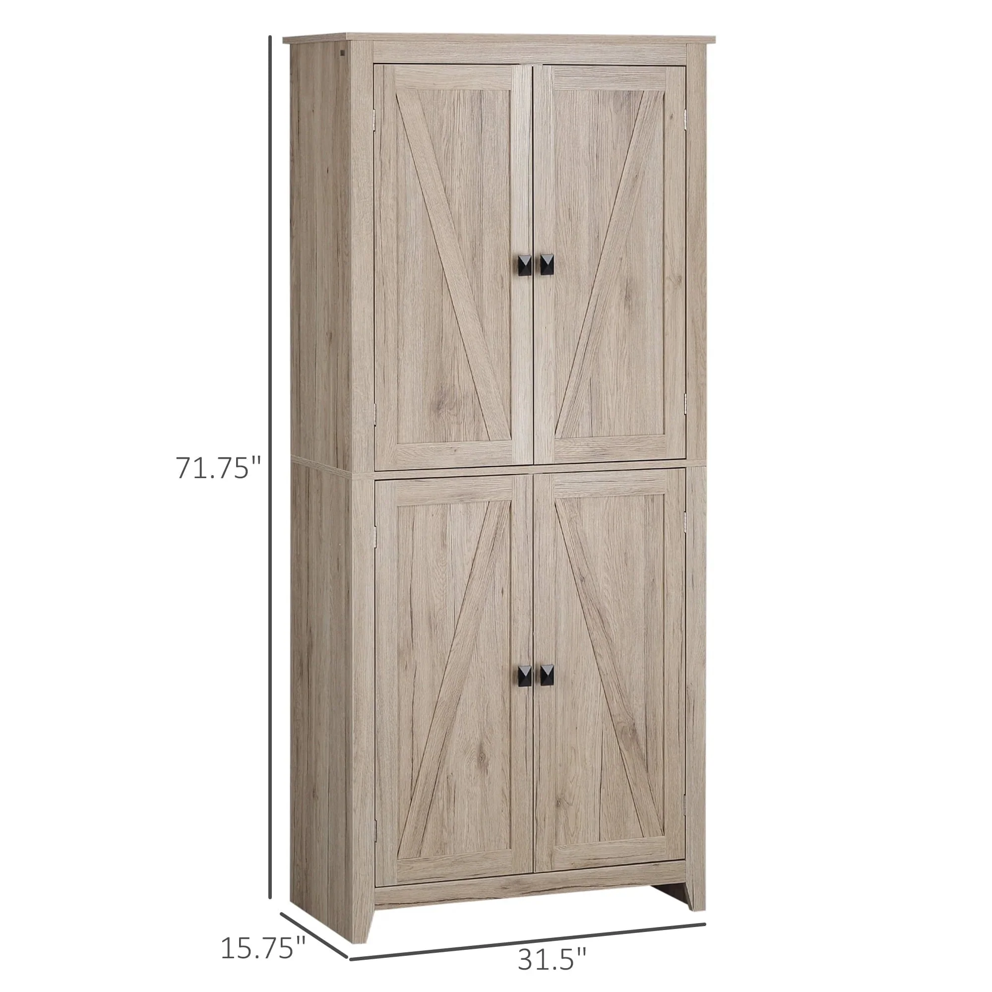 HOMCOM Freestanding 4-Door Kitchen Pantry Storage Cabinet, 72in, 4-Tier - Adjustable Shelves - Image 8
