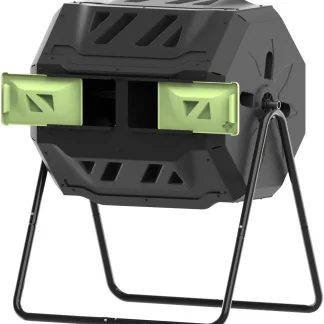 Large Compost Tumbler Bin Dual Compartment Better AirCirculation Efficient Compost BPA Free Sturdy Steel Frame 43Gallon (2 21.5Gal) Blue Door