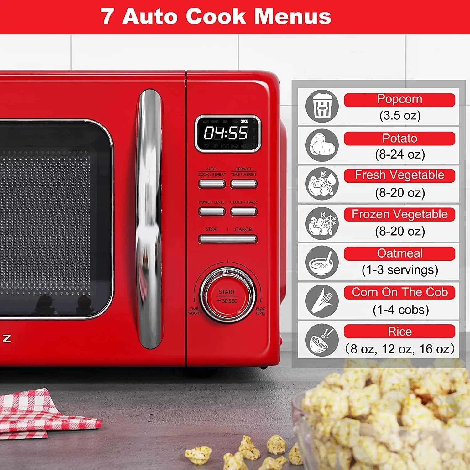 Galanz Retro Countertop Microwave Oven, 0.9 cu ft, Red - GLCMKZ09RDR09 - Image 4