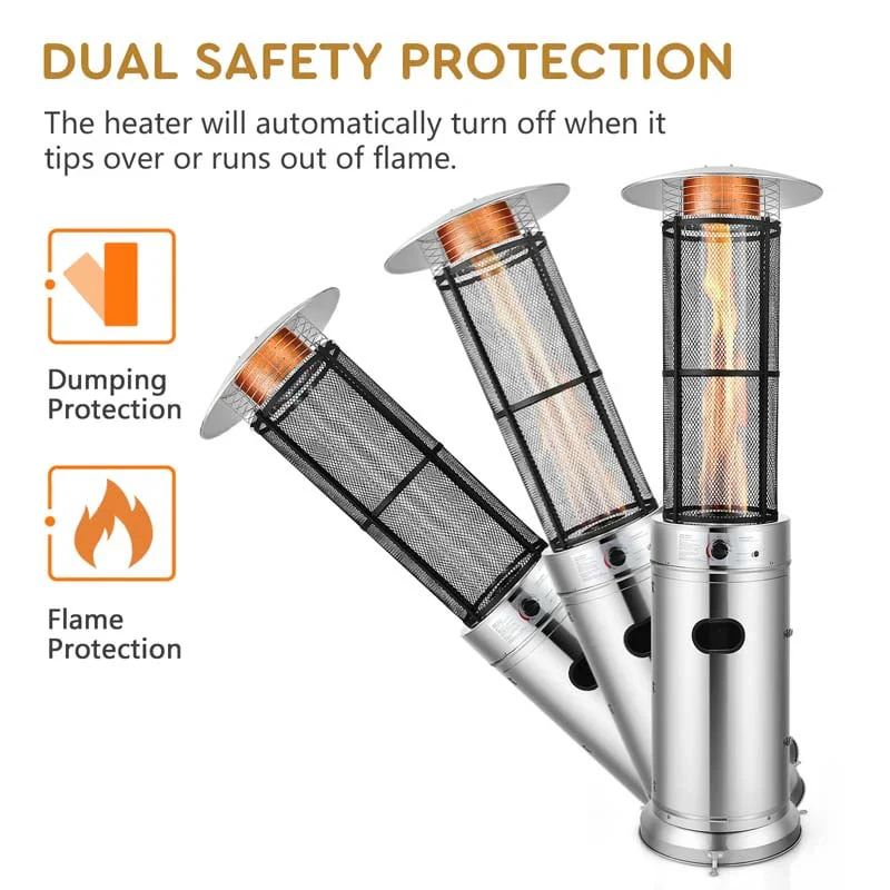 41000 BTU Standing Propane Patio Heater with Wheels, Stainless Steel Round Glass Tube Gas Outdoor Heater - Image 6