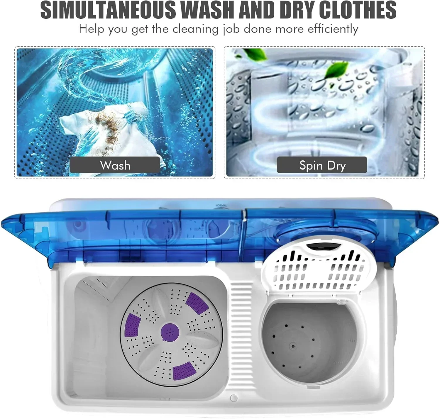 Costway Double Tub Washing Machine, 26 lb Capacity, 18 lb Wash, 8 lb Spin, Drain Pump - Image 17