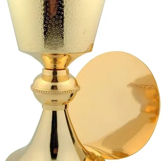 24KT Gold Plate Brass Chalice Paten Set - 14 oz, 4 in Dia x 7 1/2 in H