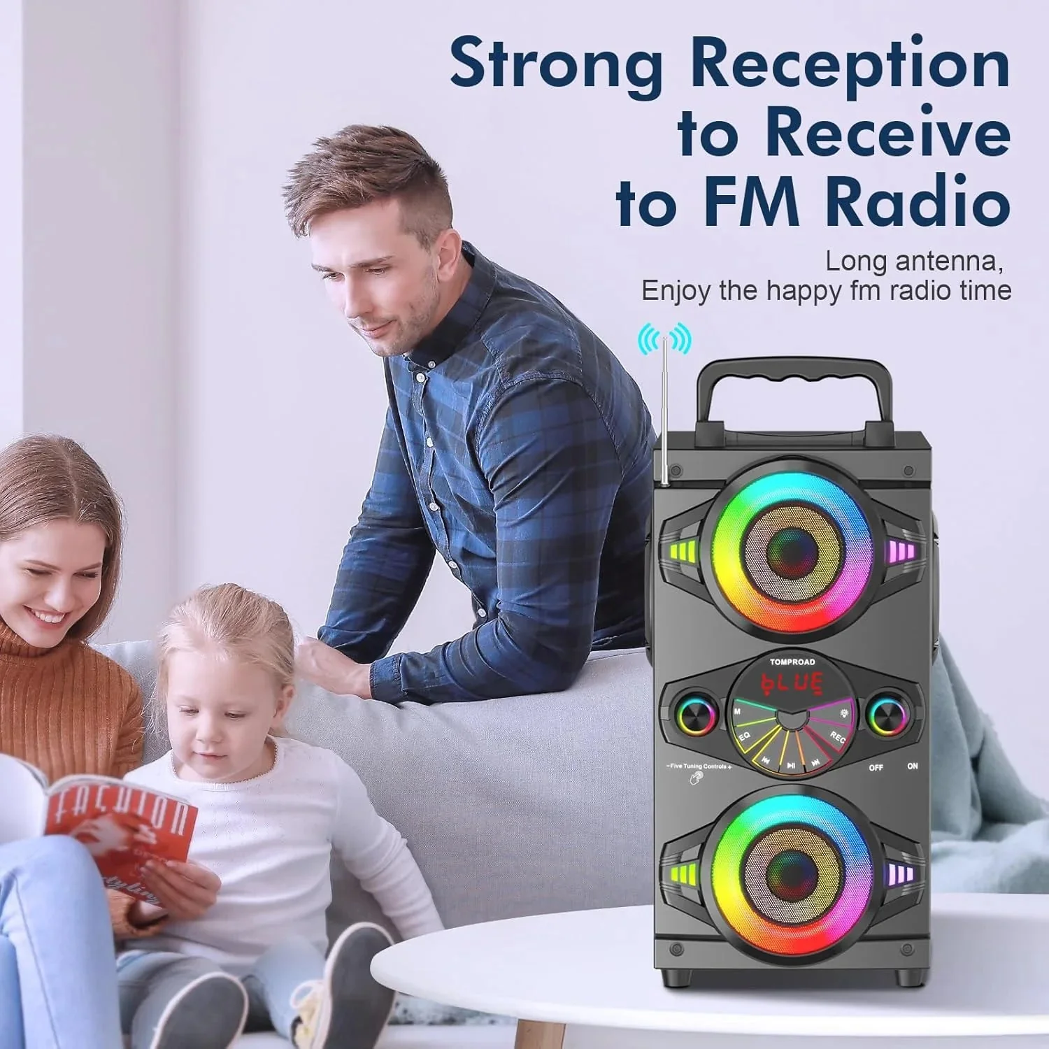 Speakers, 60W Portable Wireless Loud Outdoor Home Party Bluetooth Speaker with Subwoofer, FM Radio, LED Colorful Lights, Microphone, Remote and Big Powerful Stereo Deep Bass Sound Boombox - Image 6