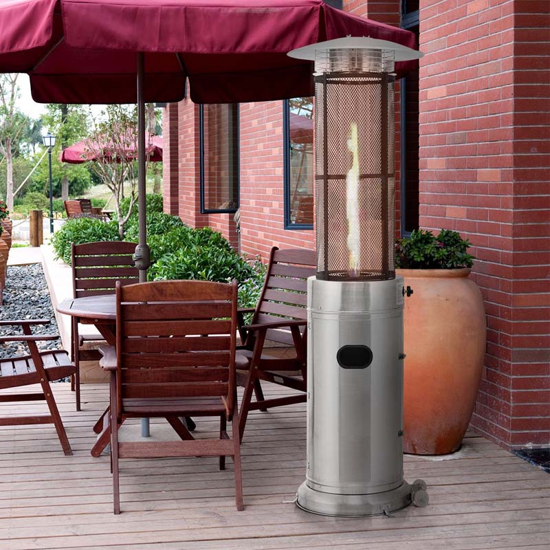 41000 BTU Standing Propane Patio Heater with Wheels, Stainless Steel Round Glass Tube Gas Outdoor Heater - Image 14