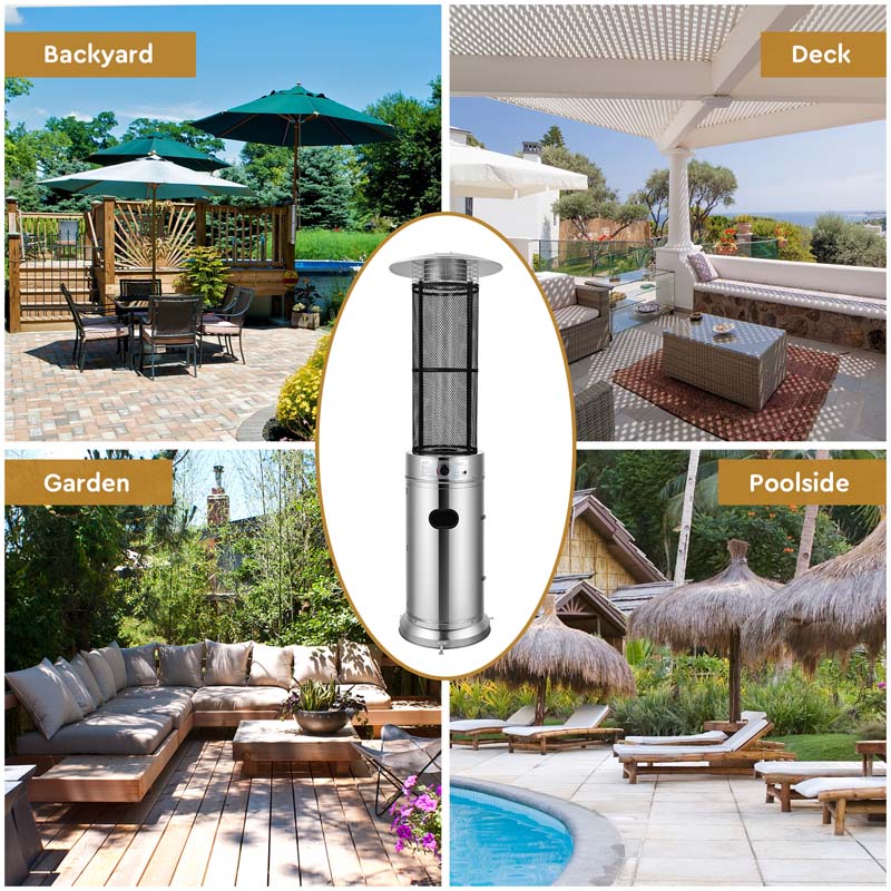 41000 BTU Standing Propane Patio Heater with Wheels, Stainless Steel Round Glass Tube Gas Outdoor Heater - Image 10