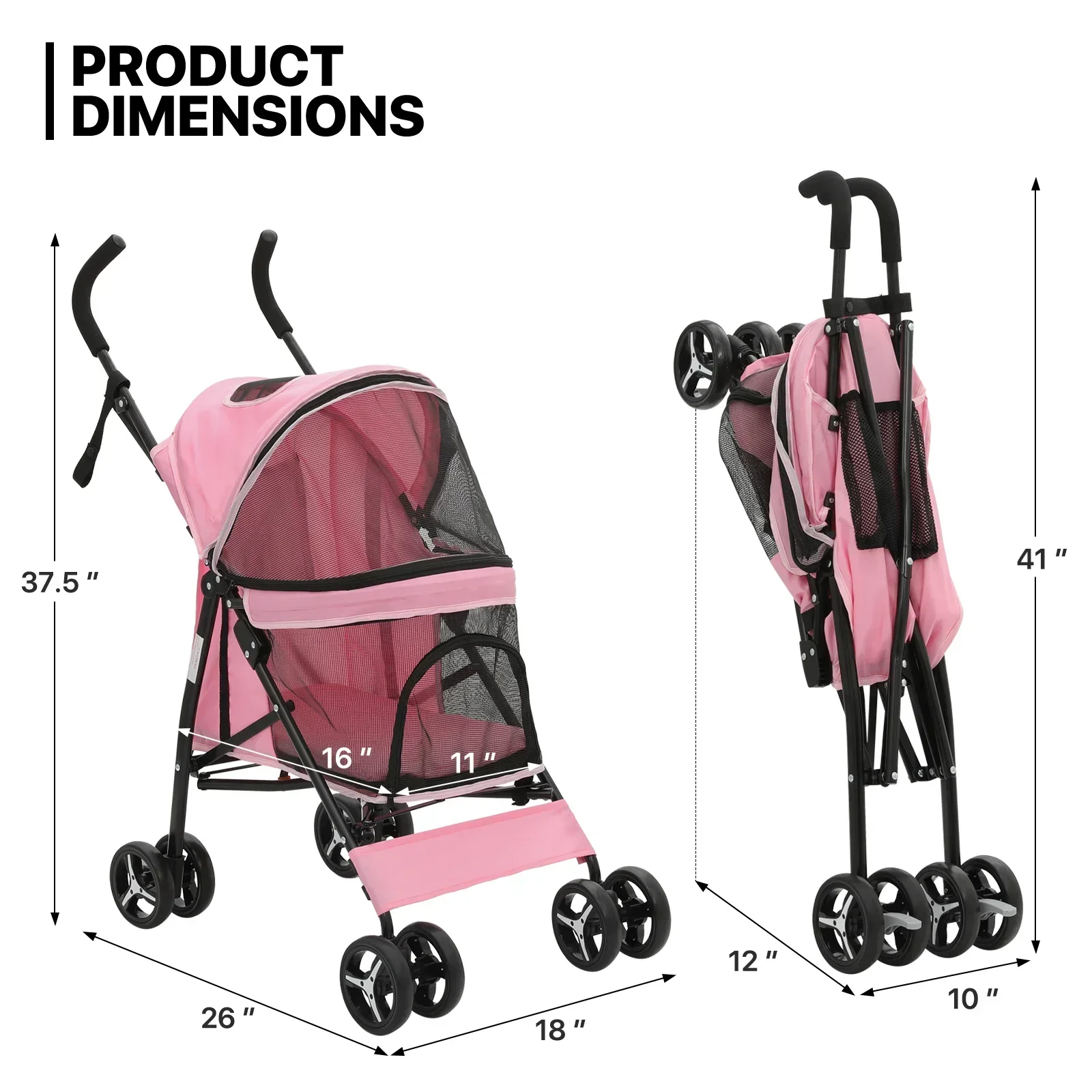 MoNiBloom Foldable Pet Stroller for Small Medium Dogs, 22 lbs, Pink - Image 2