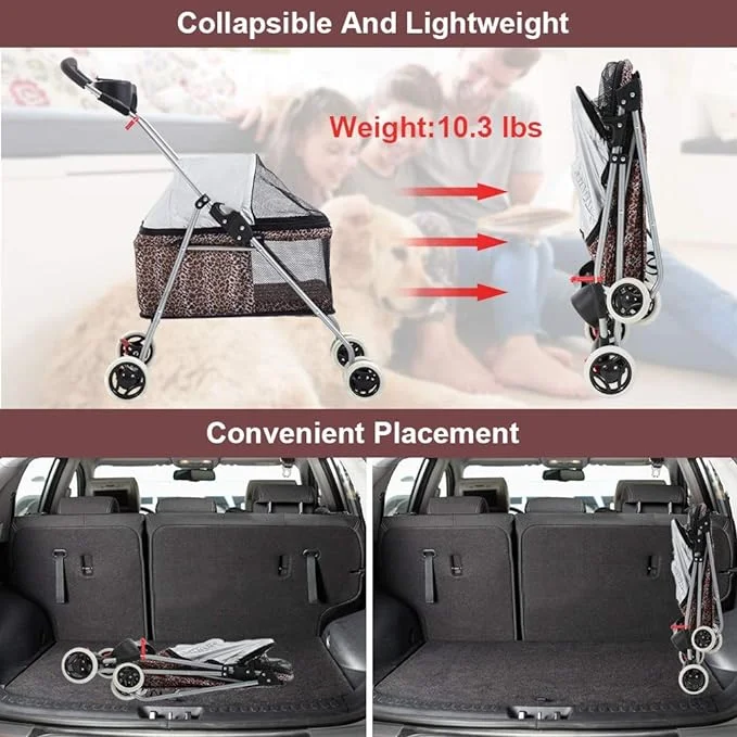 BestPet Posh Pet Stroller, Leopard Skin - Image 3
