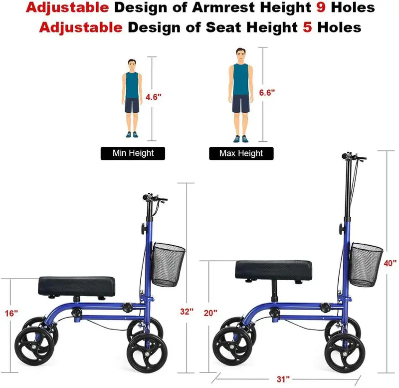 RINKMO Lightweight Steerable Knee Scooter With 8-Inch PVC Wheels - Image 4