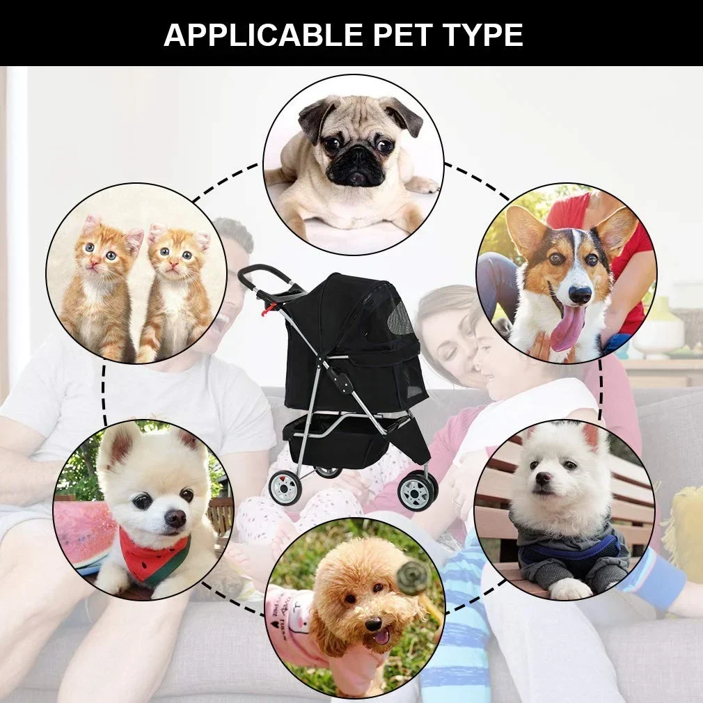 Bestpet Pet Stroller, 3 Wheels Travel Folding Carrier - T13 - Image 3