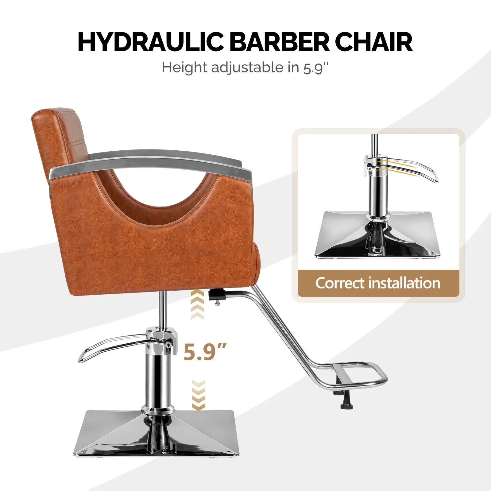 OmySalon Hydraulic Barber Chair With Stainless Steel Armrests, Brown Or Black - Image 17